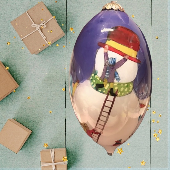 Pier 1 Li Bien Hand-Painted 2011 Snowman Teardrop Blown Glass Ornament - Picture 2 of 6